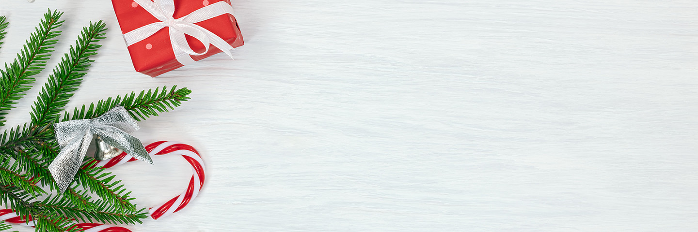 Winter Greens with red gift and candy canes